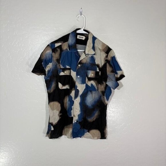 Taylor Stitch Other - Taylor Stitch Shirt Mens Medium Blue Black Beige Camp Collar Linen Short Sleeve